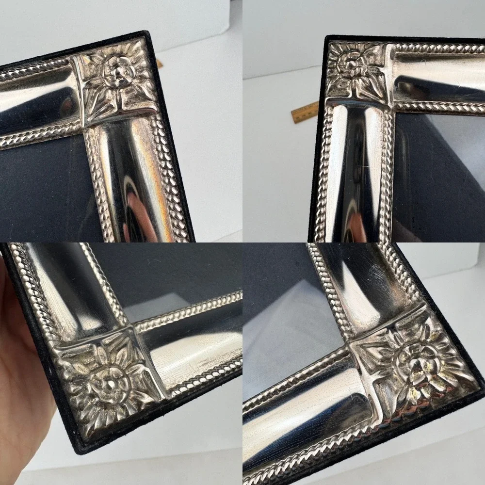 Vtg 5x7 Godinger Silver Plated Picture Frame Easel back Wall Floral Corners